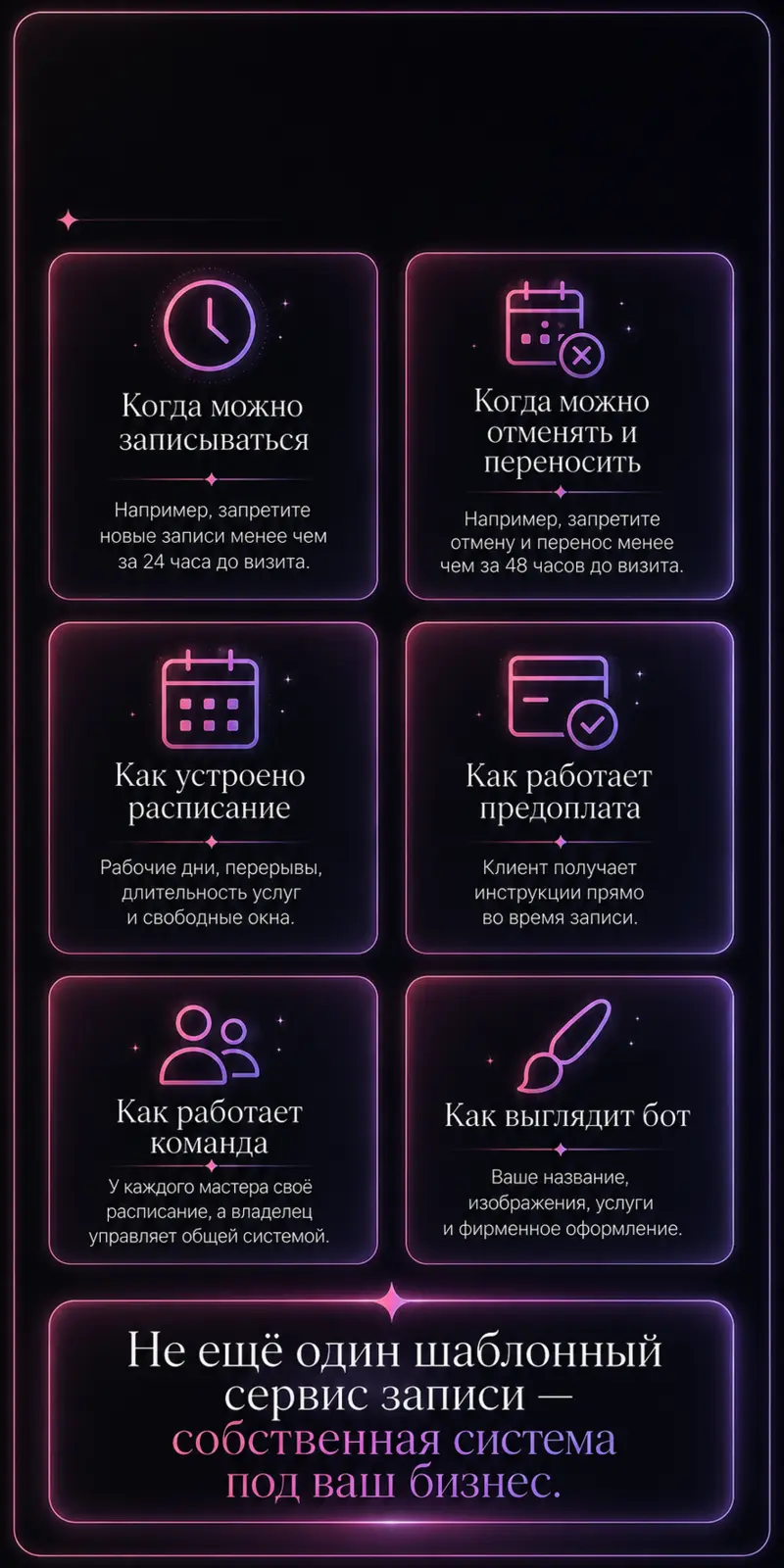 Настройки расписания, переноса, предоплаты, команды и оформления AETHEL